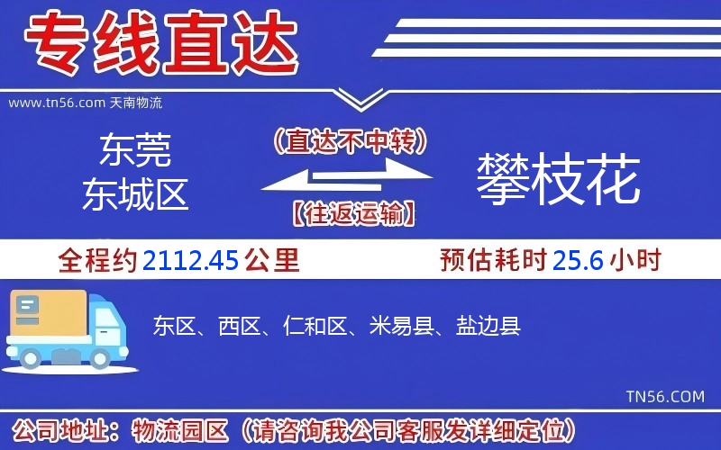 東莞東城區(qū)到攀枝花物流公司